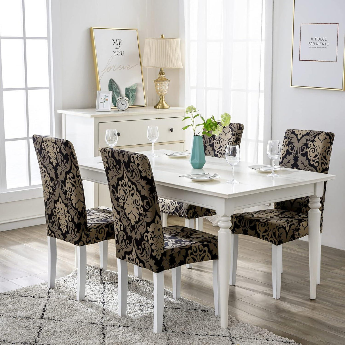 Stuhlhussen 4er Set Jacquard – Schwarz-Klassiker für Esszimmer