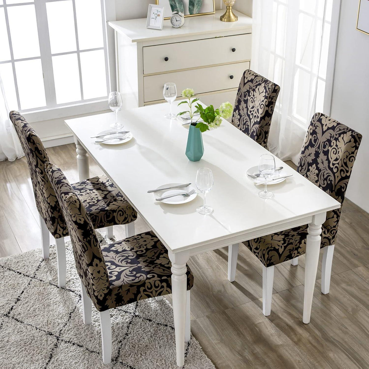 Stuhlhussen 4er Set Jacquard – Schwarz-Klassiker für Esszimmer