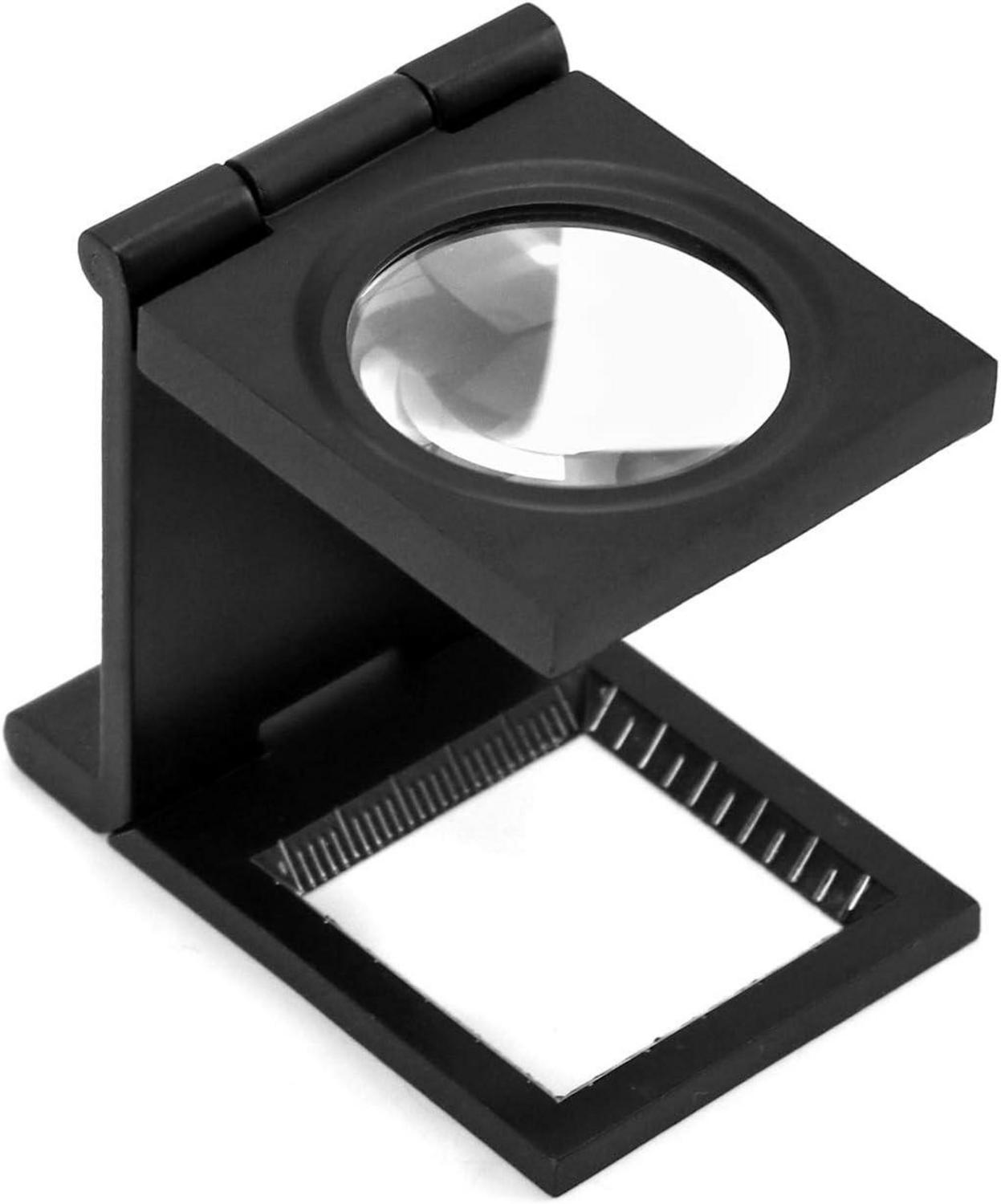 10X Mini Klapp-Lupe mit Maßstab und Tasche - Metall für Löten, Nähen, Lesen