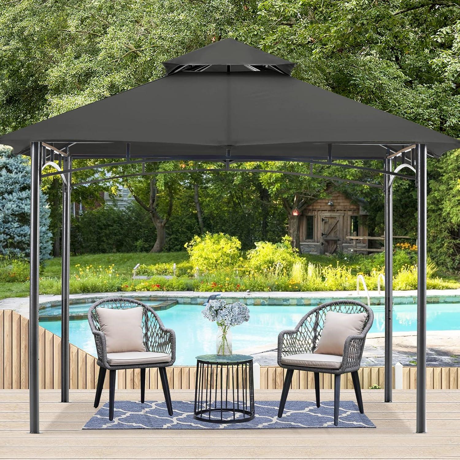 Doppeldach Gartenpavillon 2,5 x 2,5 m für Garten Hof, Dunkelgrau