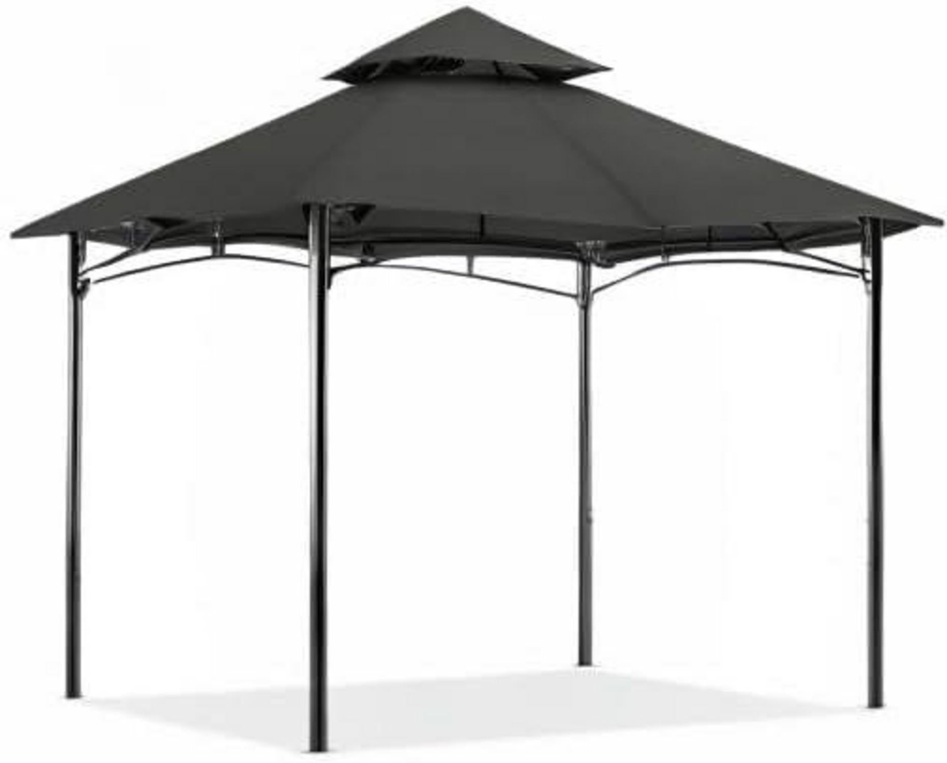 Gartenpavillon 2,5x2,5m Doppeldach Dunkelgrau mit Zubehör