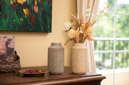 Steingut Vasen Hellgrau Hellgold Modernes Blumenvasen-Set