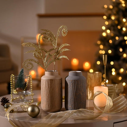 2er Set Moderne Steingut Vasen in Hellgrau und Hellgold