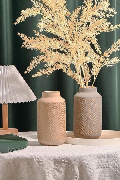 Moderne Steingut Vasen Hellgrau und Hellgold 20cm 2er Set