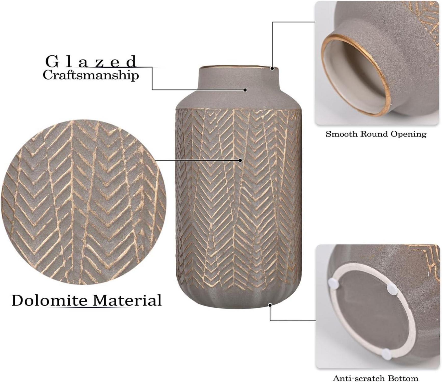 Steingut Vasen Hellgrau Hellgold Blumenvase Tischvase modern 2er Set