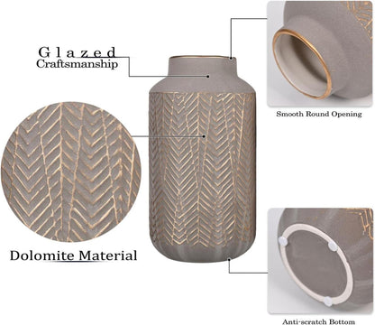 Steingut Vasen Hellgrau Hellgold Blumenvase Tischvase modern 2er Set