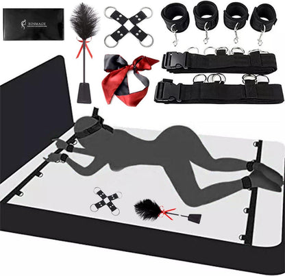 BDSM Set 9-teilig Straußenfeder Peitsche Satin Augenmaske Handschellen
