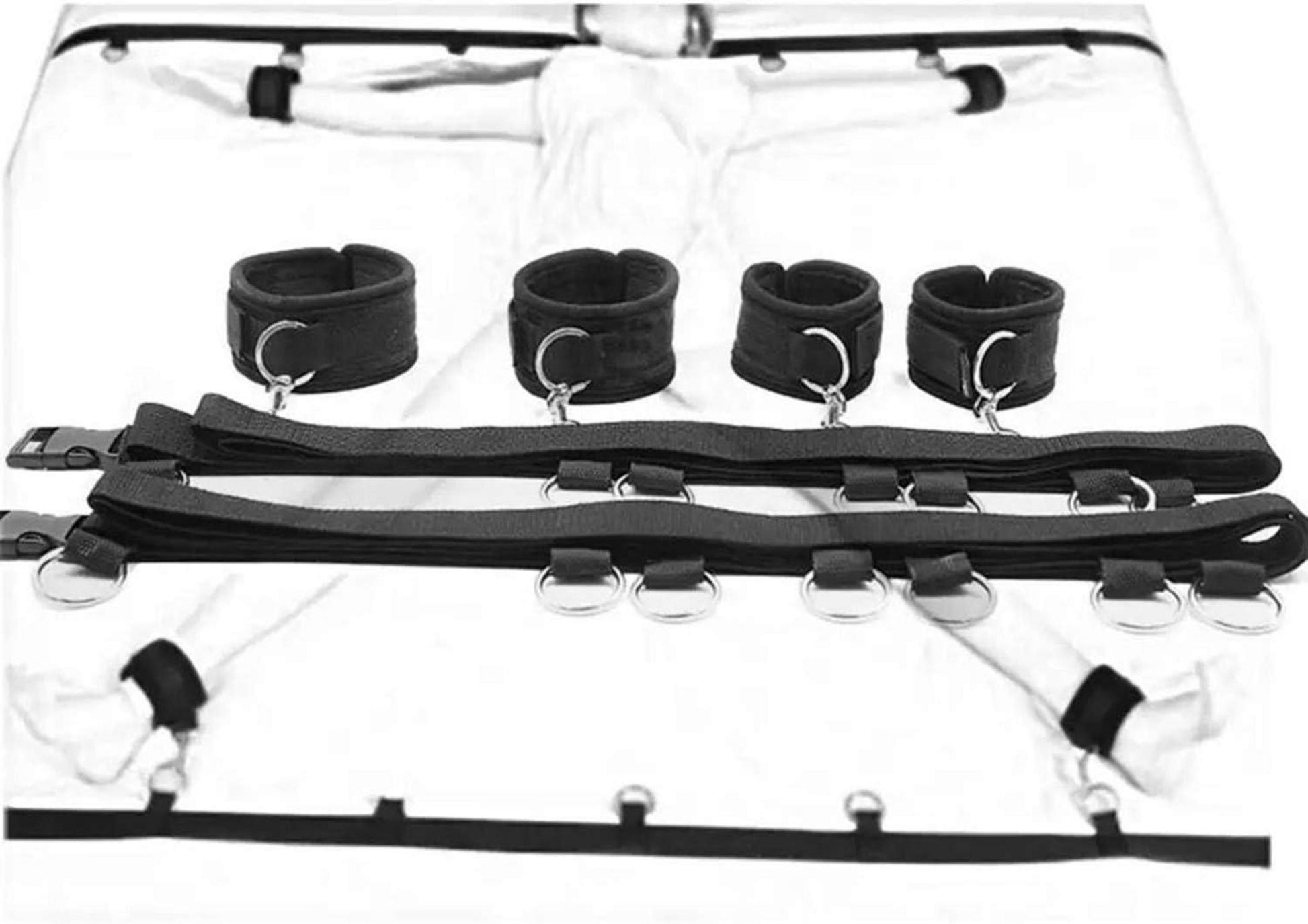 BDSM Set 9-teilig Bondage Bett Fessel Set Handschellen Augenmaske Peitsche