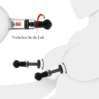 2 schwarz Nippelsauger mit verstellbaren Brustklemmen und Glocken