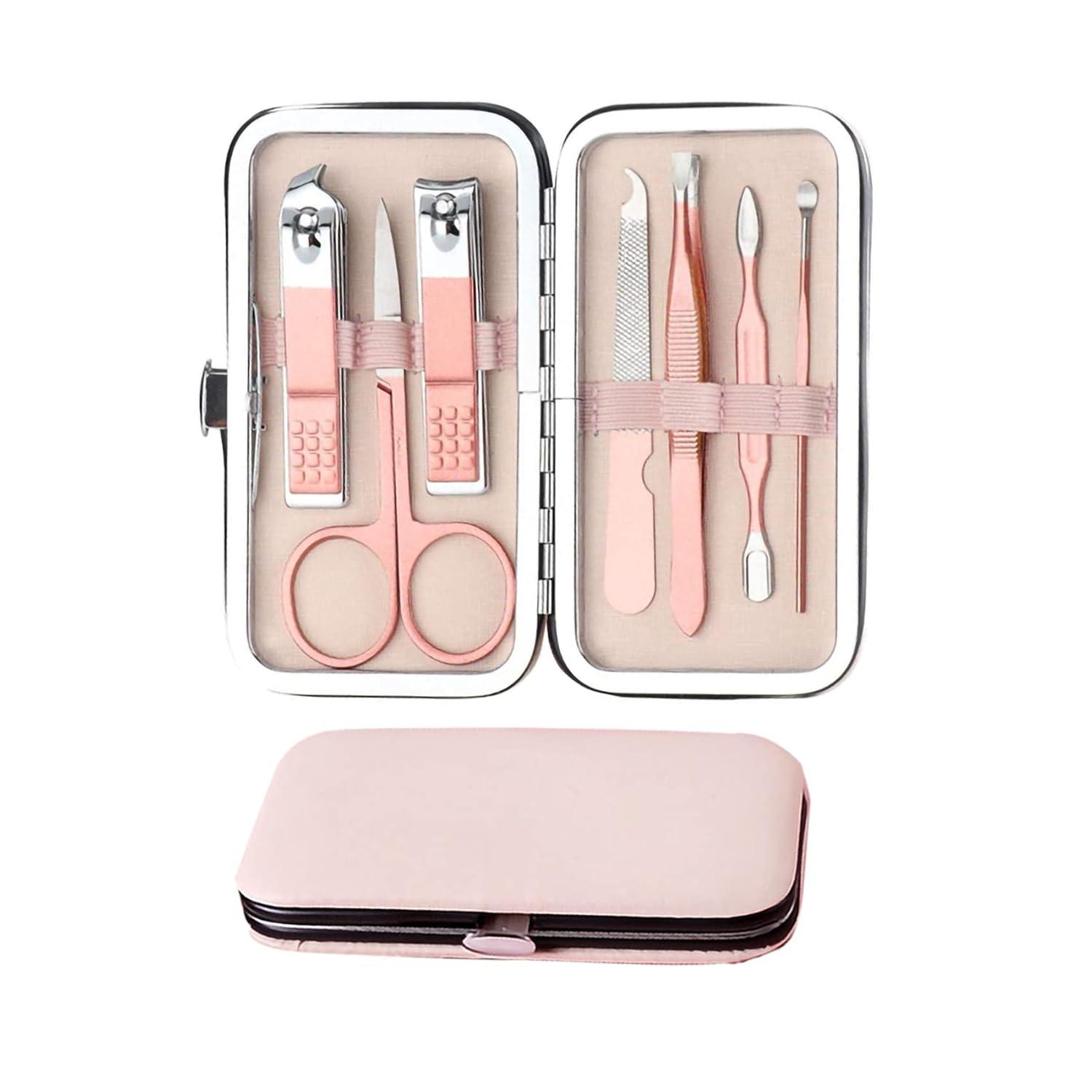 Professionelles Maniküre Set aus Edelstahl in Rosa - 7-teiliges Set