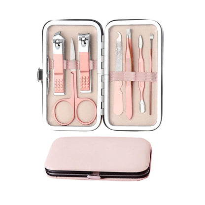 Professionelles Maniküre Set aus Edelstahl in Rosa - 7-teiliges Set