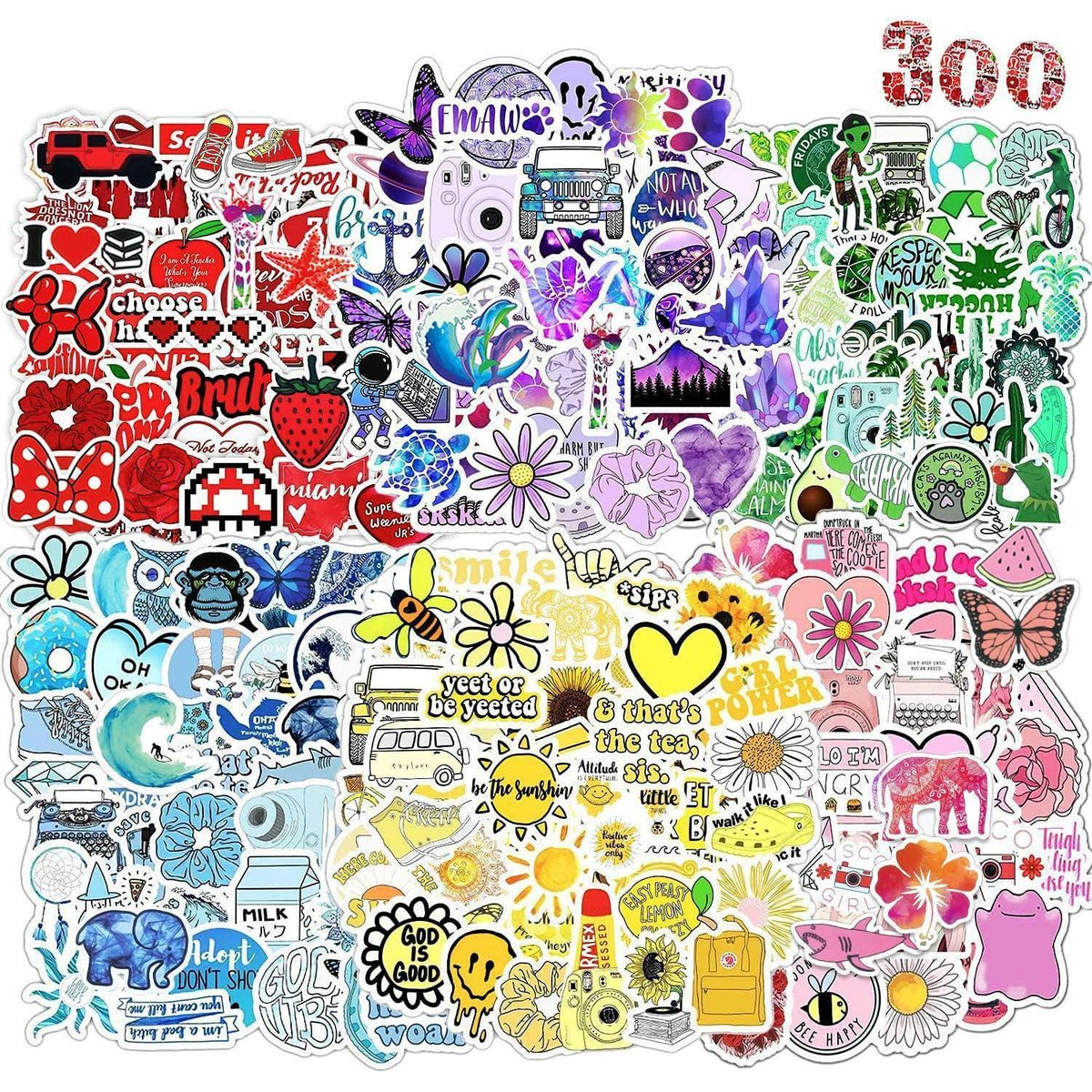 300 Bunte Sticker Set – Wasserfest & Vielseitig Dekorieren