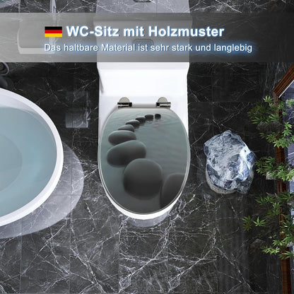 WC-Sitz Holz mit Absenkautomatik, Motiv Black Stones