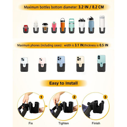 Universeller Kinderwagen-Getränkehalter mit Handyhülle und