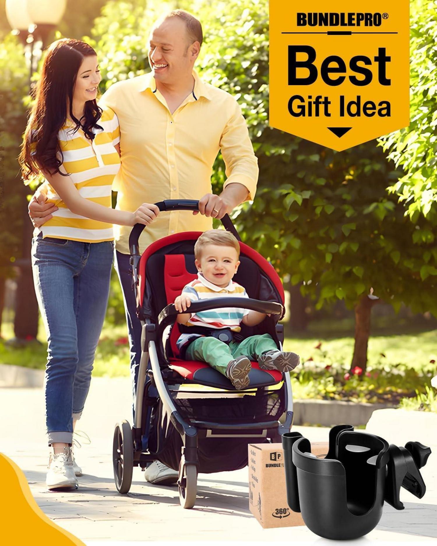 Universeller Kinderwagen-Getränkehalter mit Handyhülle und 360 Grad