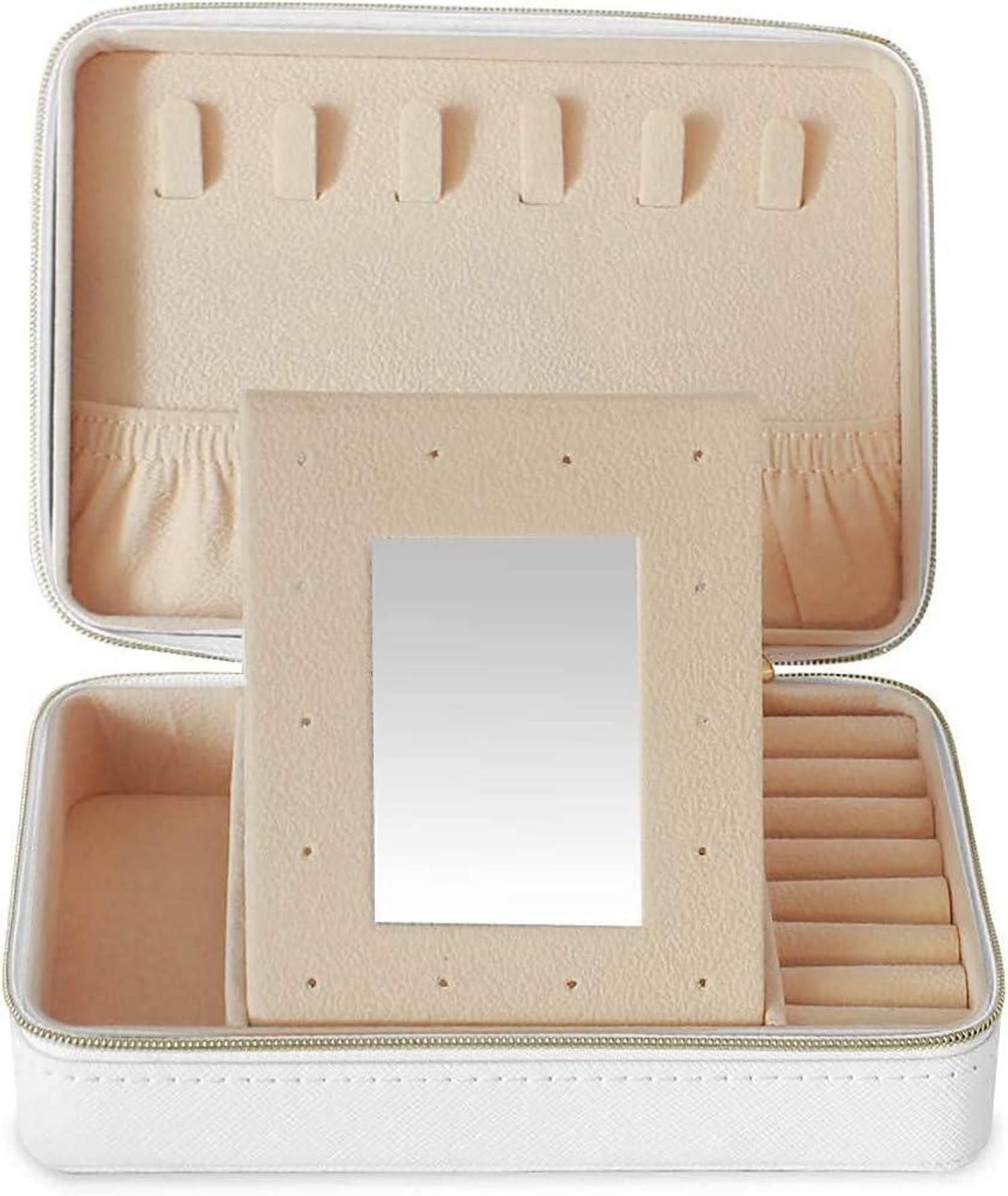 Schmuckschatulle Damen PU Leder 2-lagig Schwarz Halskette Ohrringe