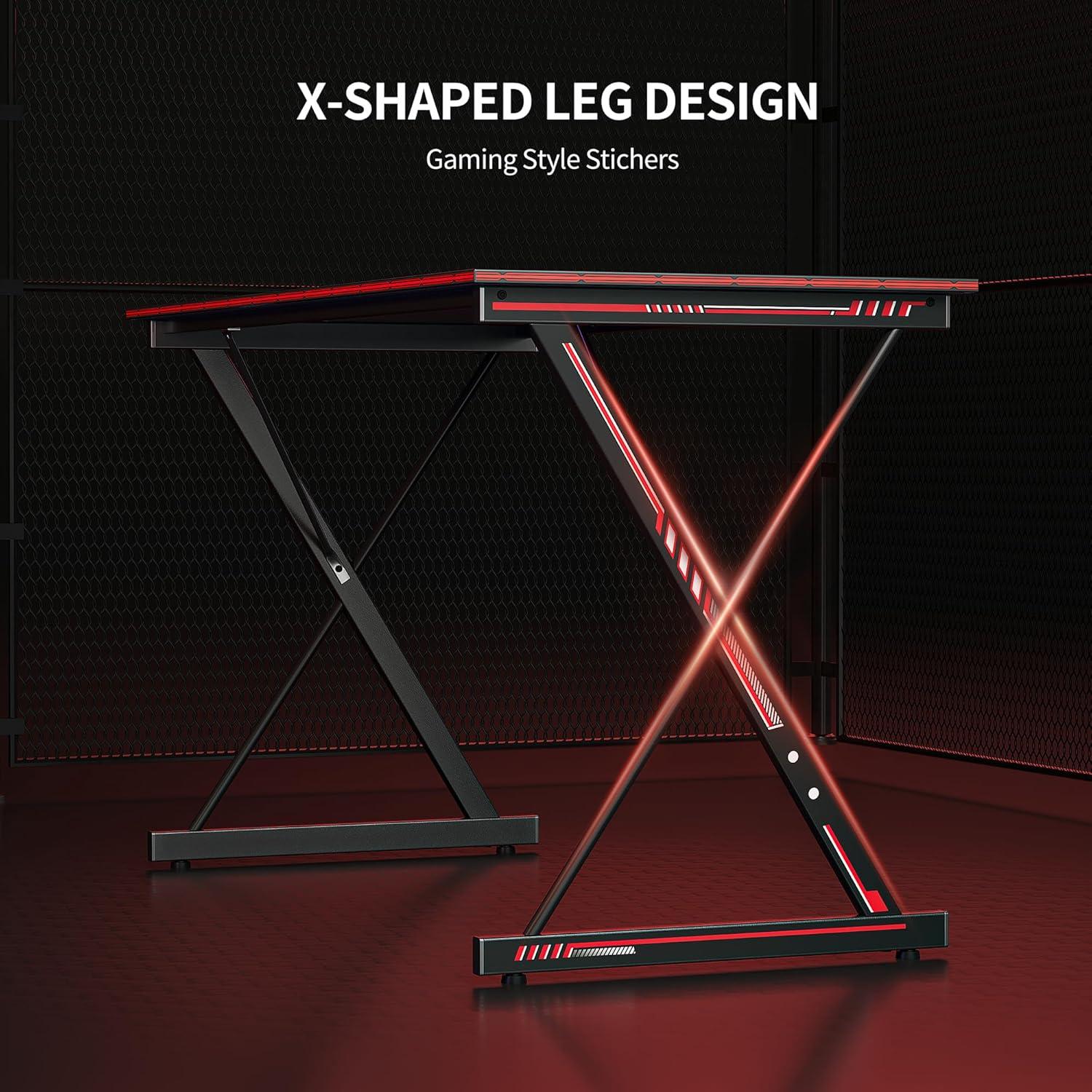 DESINO Gaming Schreibtisch 80x50 cm Kohlefaseroberfläche Schwarz