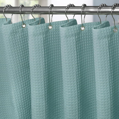 Waffel Duschvorhang Metallhaken Stoff Textil Türkis 182x182cm