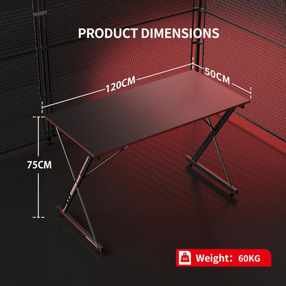 Gaming Schreibtisch Kohlefaseroberfläche Kopfhörerhaken 120x60 Schwarz