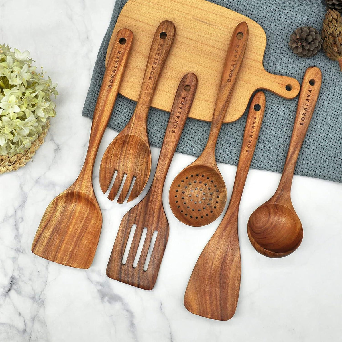 Holzlöffel Set aus Teakholz – 6-teilig für Küche & Kochen