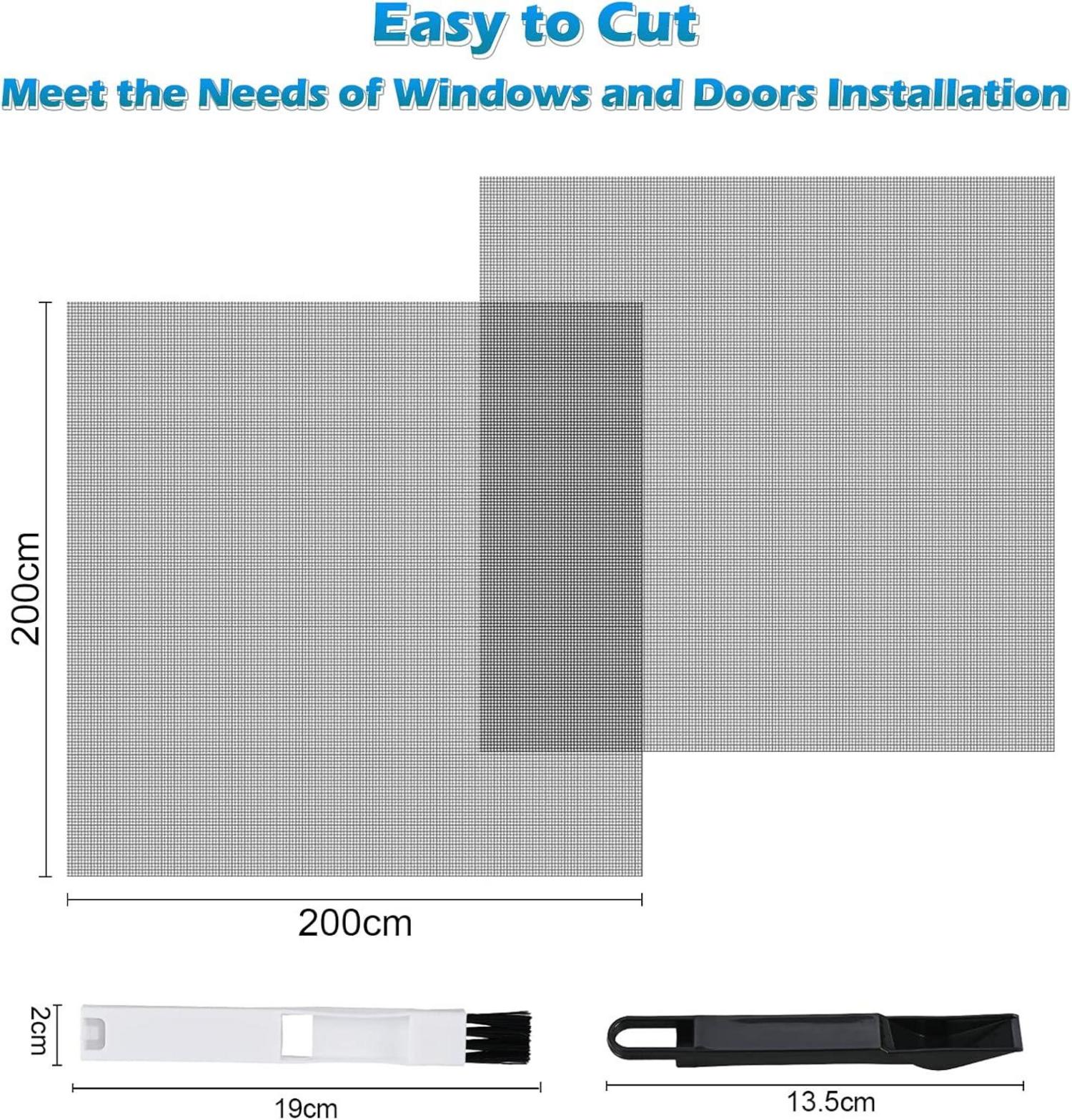 2er Pack Fliegengitter 200x200cm Grau inkl. Reinigungsbürste
