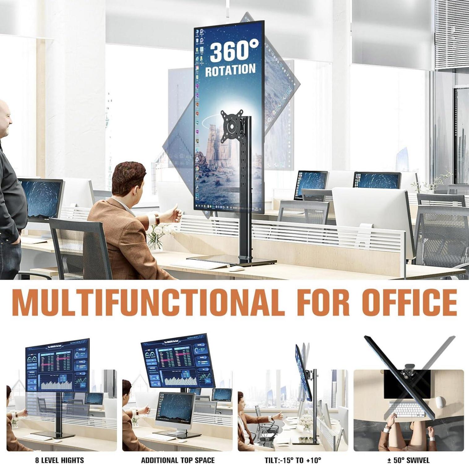 Schwenkbarer Monitorständer für 27-43 Zoll Monitore, höhenverstellbar, schwarz