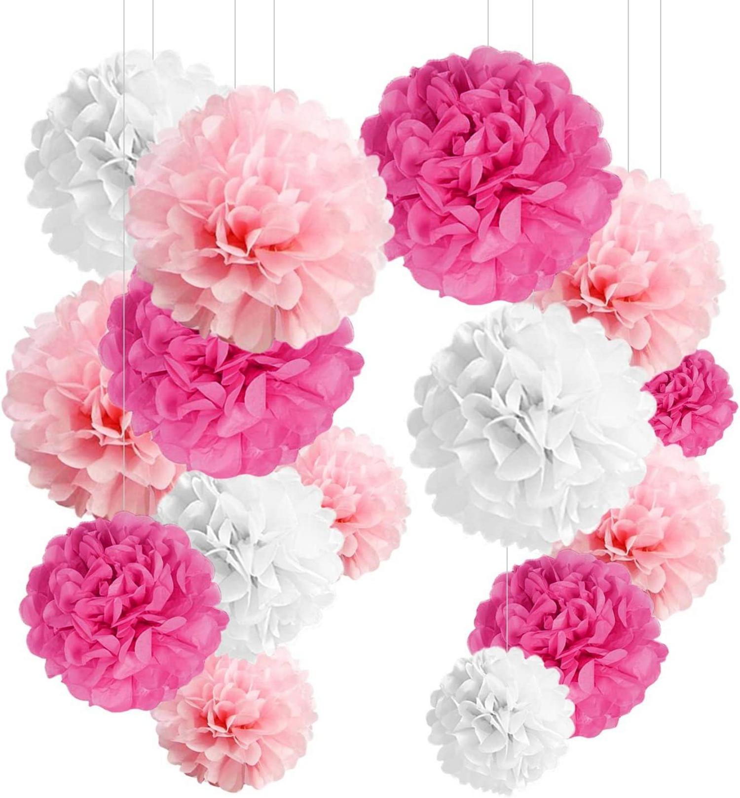 24er Seidenpapier Pompoms Deko Set in Rosa für Hochzeit & Geburtstag