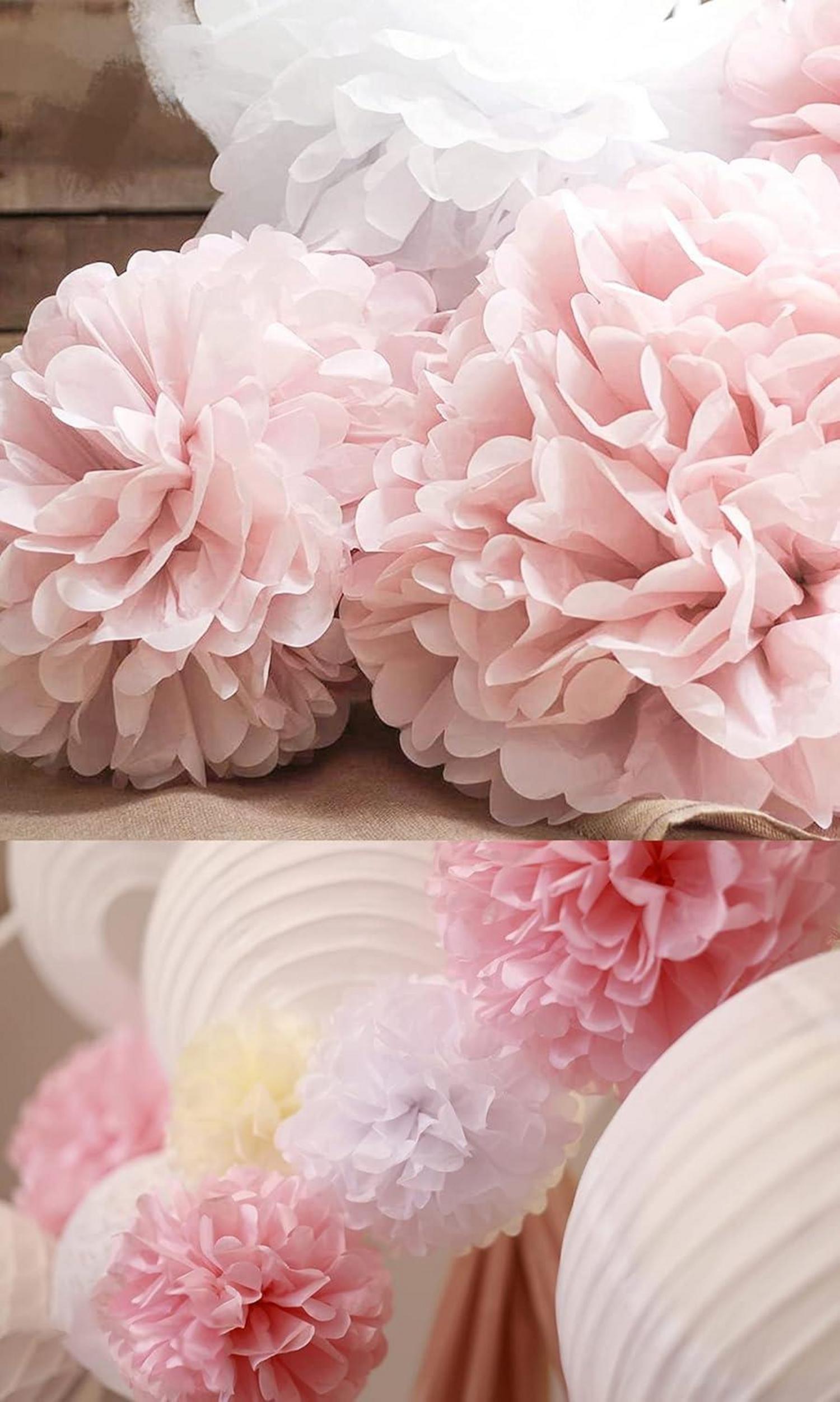24er Seidenpapier Pompoms Deko Set in Rosa für Hochzeit & Geburtstag