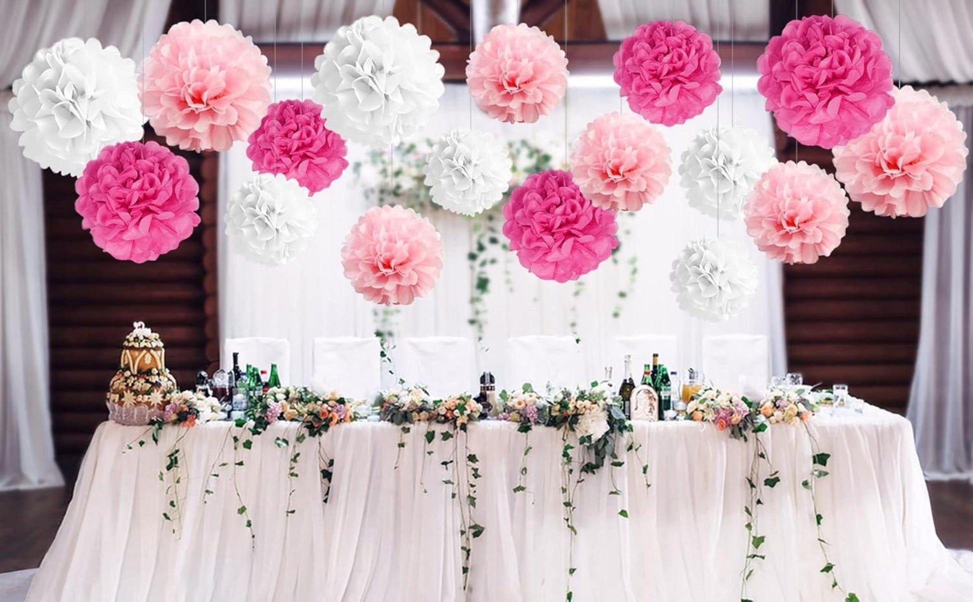 24er Pompons Deko Rosa Hochzeit Taufe Kommunion Geburtstag