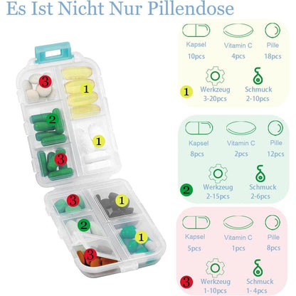 Tablettenbox 7 Tage Medikamentenbox 10 Fächer Handlich
