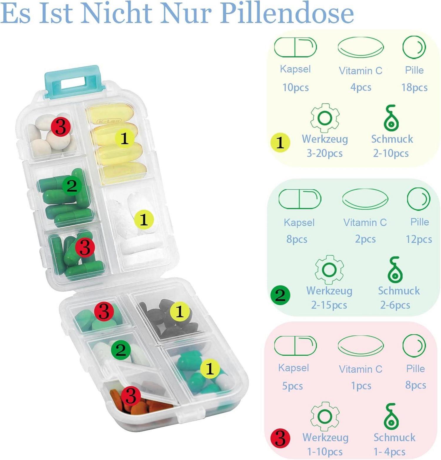 Tablettenbox 7 Tage Pillendose 10 Fächer MedikamentenboxLeicht Zu