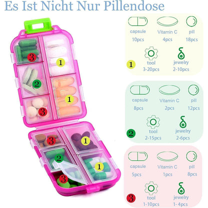 4er Pack Tablettenbox 7 Tage, Pillendose 10 Fächer Handlich
