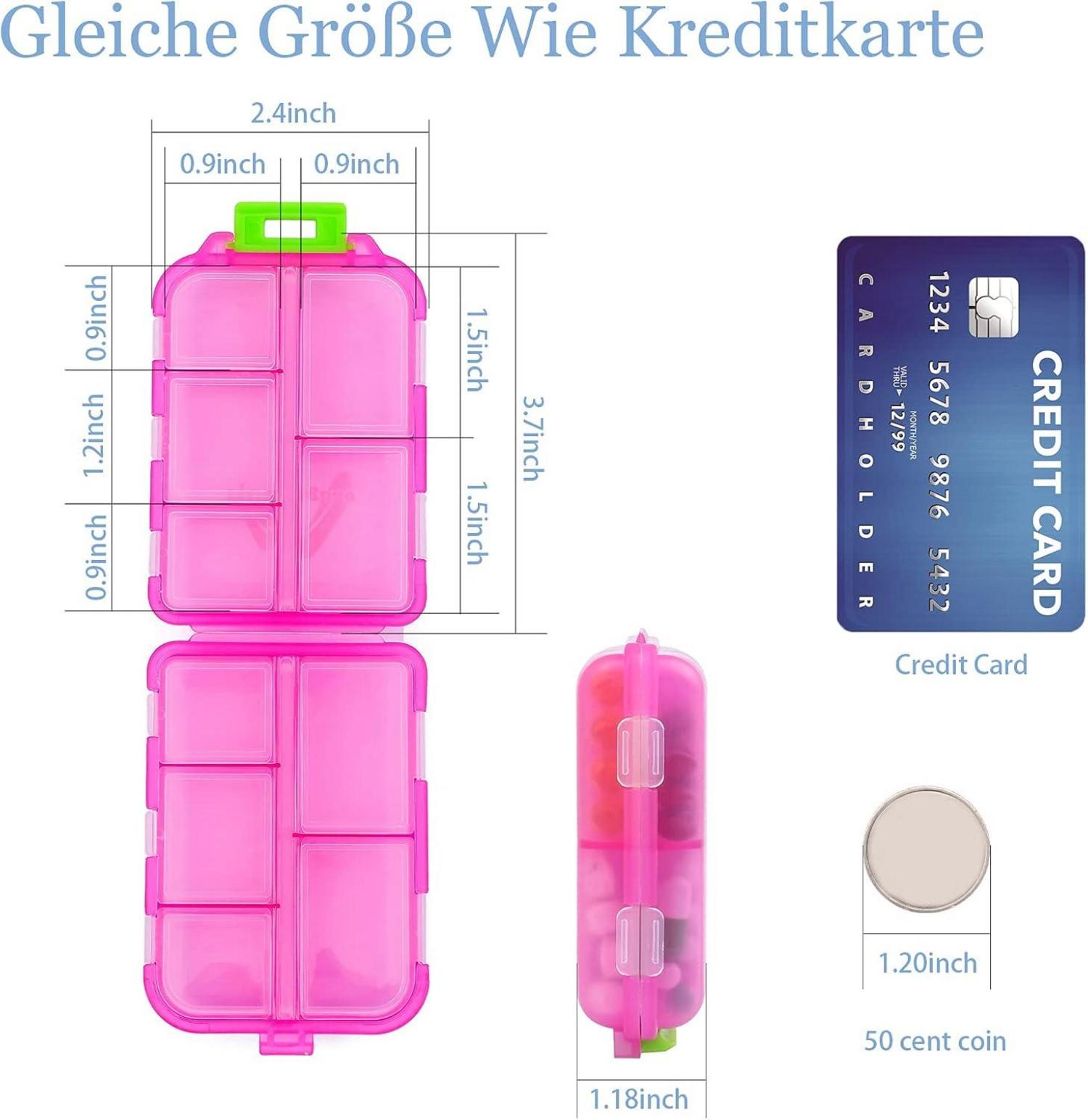 4er Pack Tablettenbox 7 Tage, Pillendose 10 Fächer Handlich