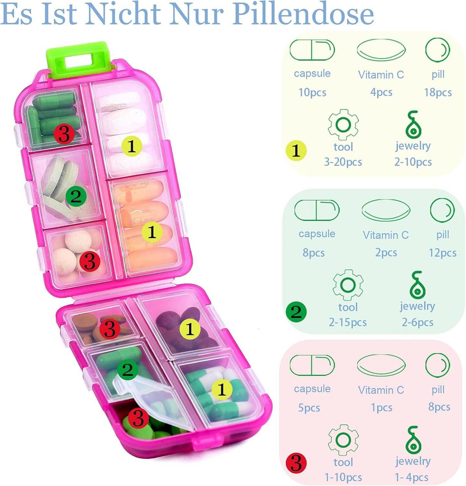 Tablettenbox 7 Tage Pillendose 10 Fächer Medikamentenbox Leicht Öffnen