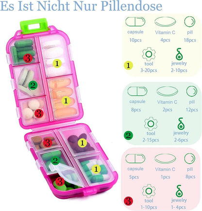 Tablettenbox 7 Tage Pillendose 10 Fächer Medikamentenbox Leicht Öffnen