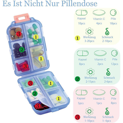 Tablettenbox 7 Tage Pillendose 10 Fächer Medikamentenbox