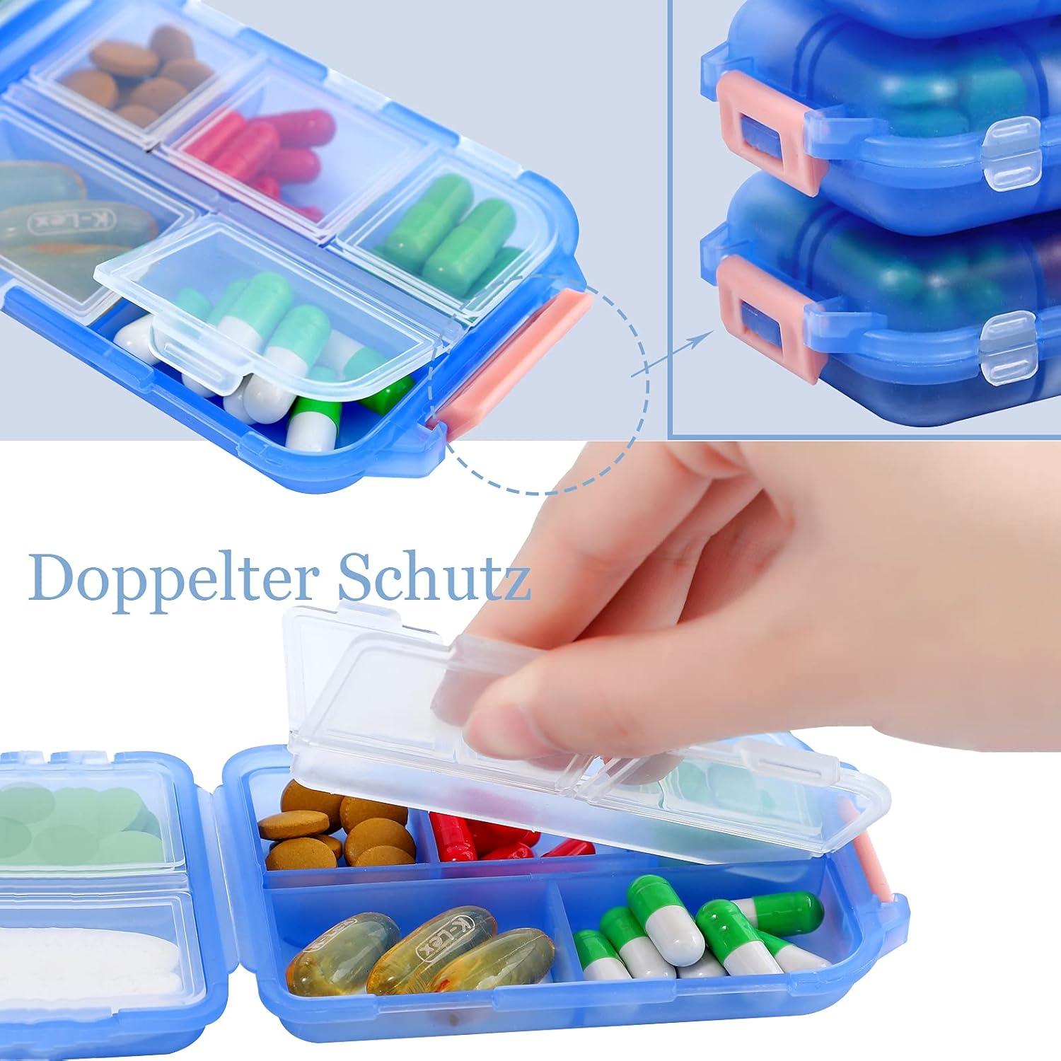Tablettenbox 7 Tage Pillendose Medikamentenbox 10 Fächer Muchengbao Blau