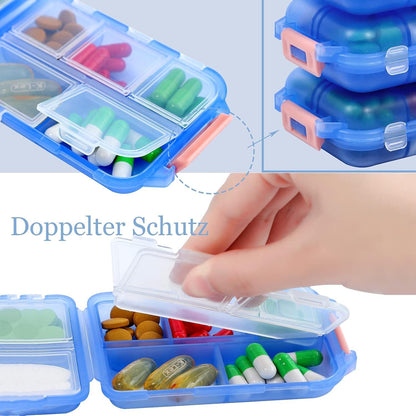 Tablettenbox 7 Tage Pillendose Medikamentenbox 10 Fächer Muchengbao Blau
