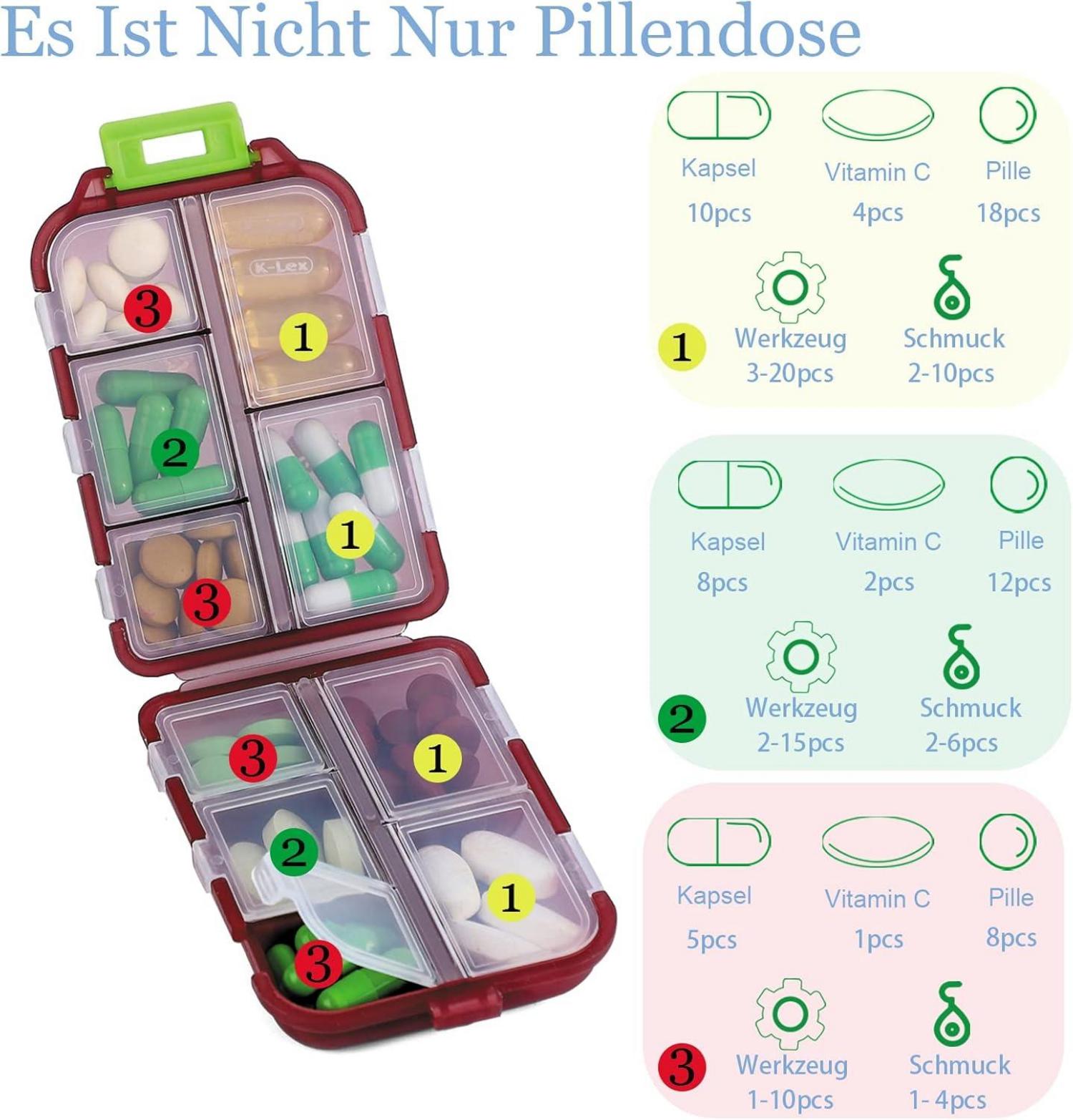 Tablettenbox 7 Tage Pillendose 10 Fächer Medikamentenbox Leicht öffnen