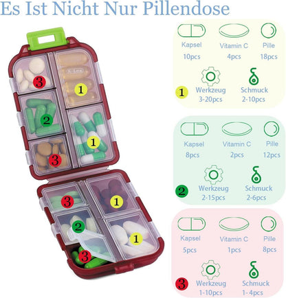 Tablettenbox 7 Tage Pillendose 10 Fächer Medikamentenbox Leicht öffnen