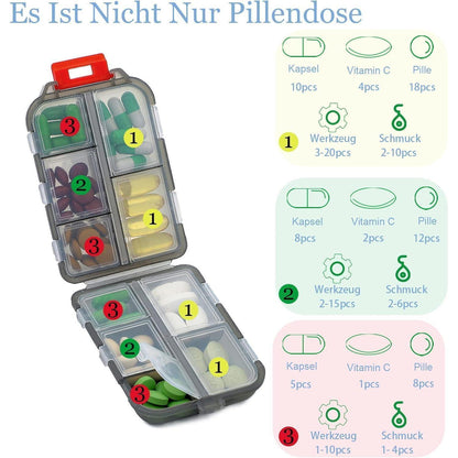 Tablettenbox 7 Tage, Pillendose 10 Fächer, Handlich Leicht