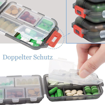 Tablettenbox 7 Tage, Pillendose 10 Fächer, Handlich Leicht