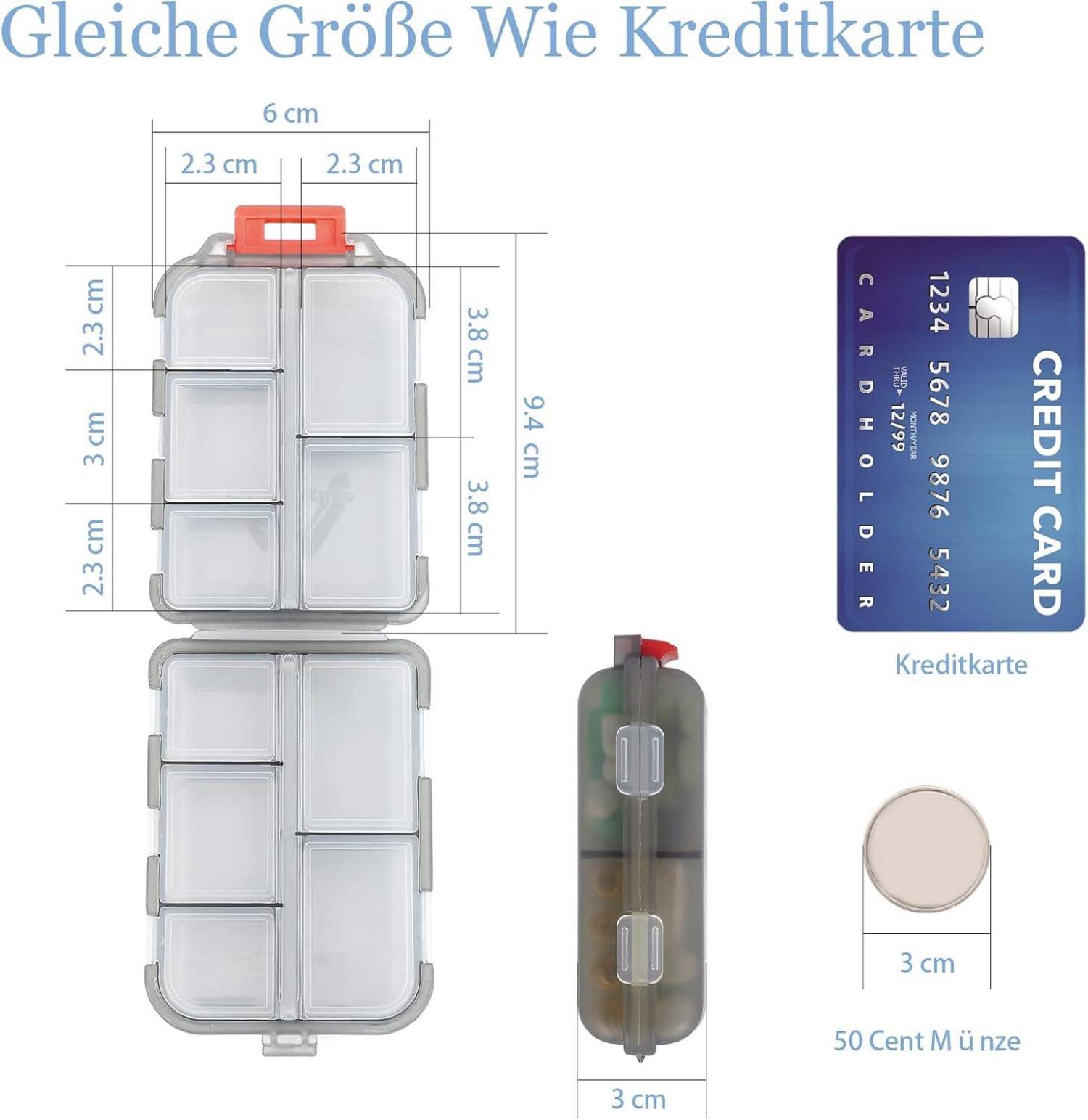 Tablettenbox 7 Tage, Pillendose 10 Fächer, Handlich Leicht