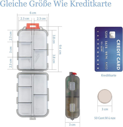 Tablettenbox 7 Tage, Pillendose 10 Fächer, Handlich Leicht