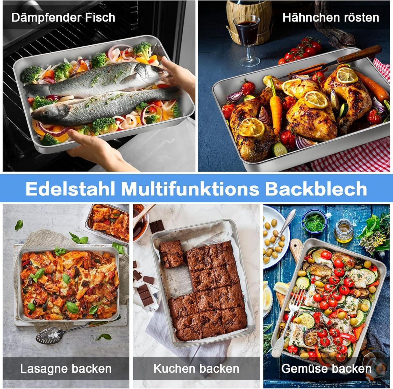 Edelstahl Backblech Rechteckig Tiefes 31,6x24,7x4,8 cm Ofenform Servierblech