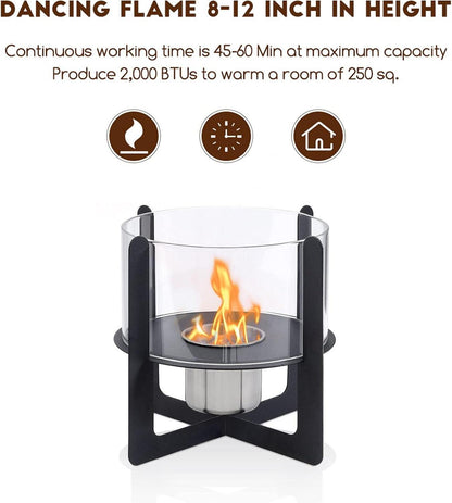 Tragbarer Bio Ethanol Tischfeuer Kamin, Schwarz, Glaswände