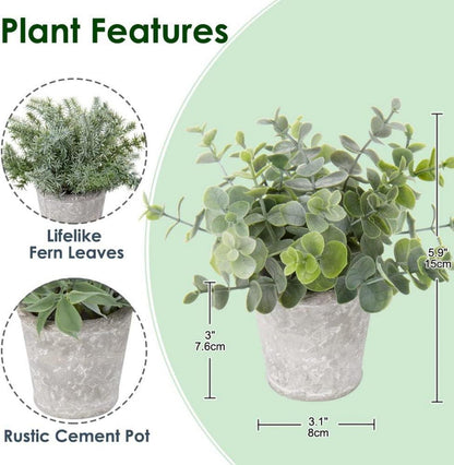 3er Set Mini Kunstpflanzen Eukalyptus Rosmarin Kräuter Deko