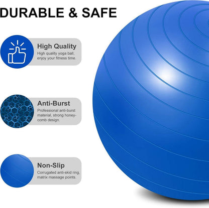 Gymnastikball mit Anti-Burst-Design und Fußpumpe 65cm Blau