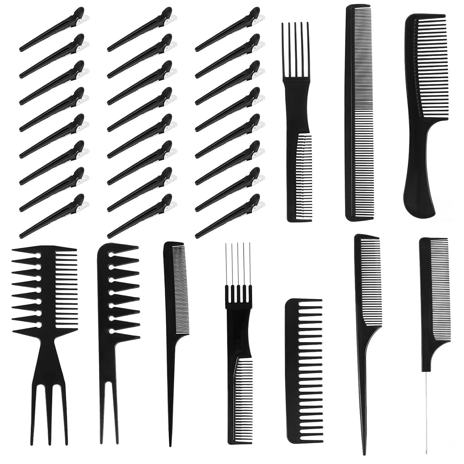 34-teiliges Profi Styling Kämme Set mit Clips Schwarz