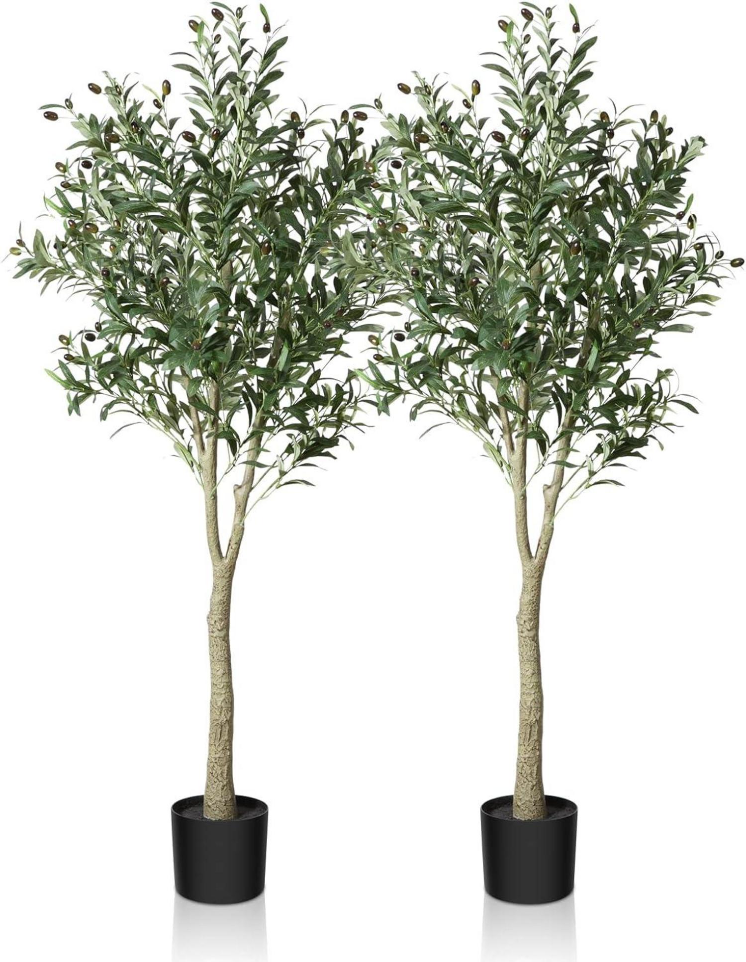 Künstlicher Olivenbaum Pflanze 150 cm Seidenbaum 2er Set